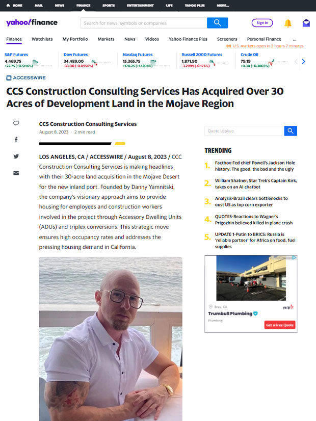 CCS Construction Consulting Services Has Acquired Over 30 Acres of Development Land in the Mojave Region